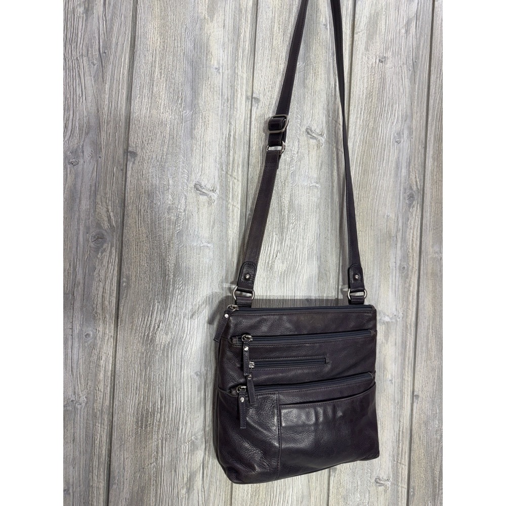 Osgoode Marley Plum Leather Crossbody Bag RFID Multi-Zip Messenger Purple